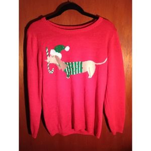 Red Christmas Weiner Doggy Sweater L